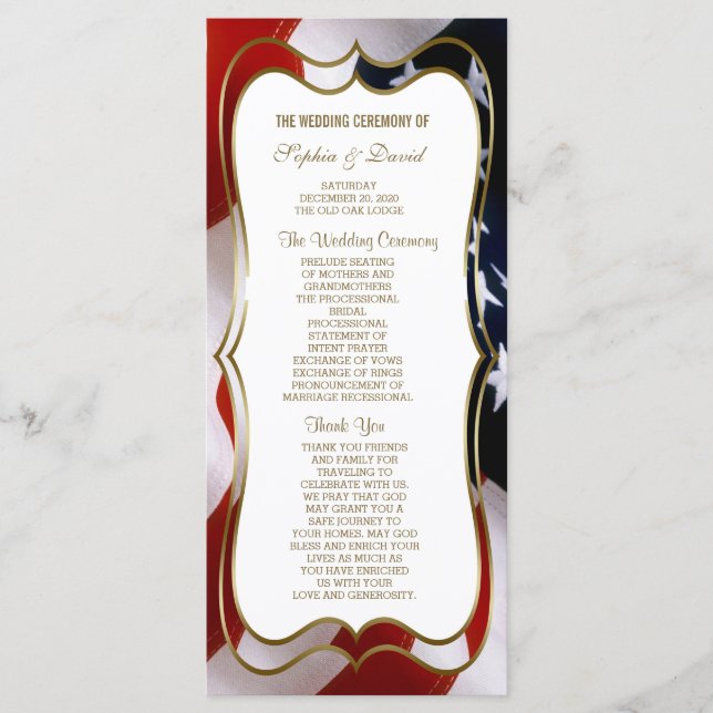 Chic USA flag Gold Wedding Custom  Program (Front)