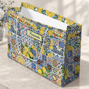 Chic Vase Mediterranean orange tiles Large Gift Bag