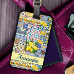 Chic Vase Mediterranean orange tiles monogram Luggage Tag<br><div class="desc">Chic vase Mediterranean orange tiles monogram Luggage Tag. Beautiful An exquisite floral botanical citrus garden pattern inspired by the summer bright italian themed art of majolica Sicilian ceramic tiles in blue yellow colours. A fun style that is currently trending for home decor, clothes, mobile and Ipad cases, invitations and much...</div>