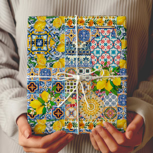 Chic Vase Mediterranean orange tiles Wrapping Paper