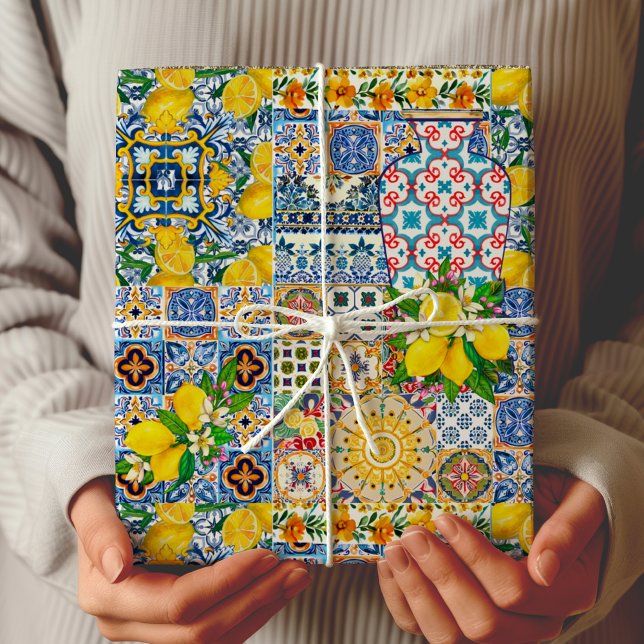 Chic Vase Mediterranean orange tiles Wrapping Paper (Creator Uploaded)