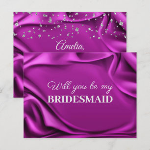 Chic Velvet Purple Silk Will You Be My Bridesmaid Postcard