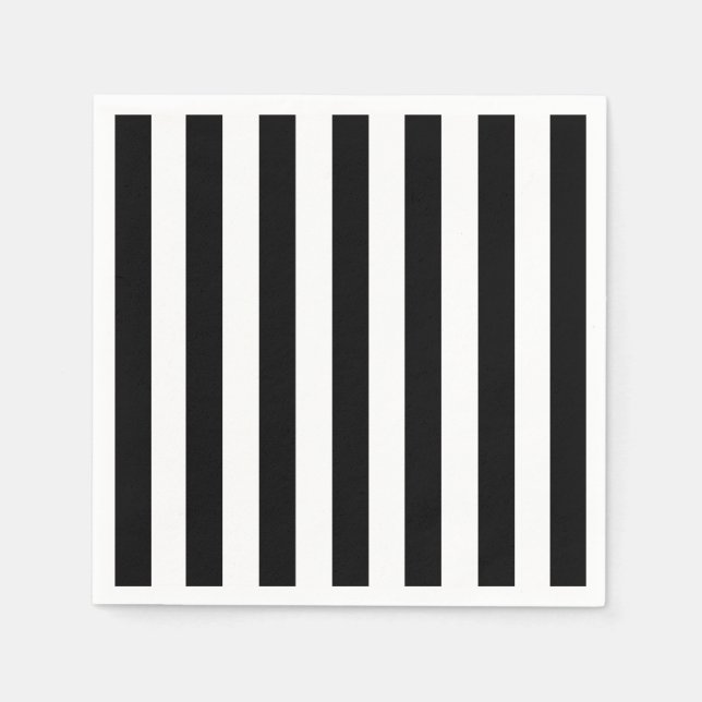 Chic Vertical Stripes Black And White Striped   Napkin (Front)