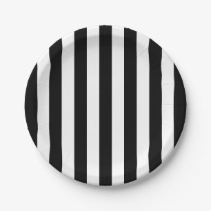 Chic Vertical Stripes Black And White Striped Paper Plate