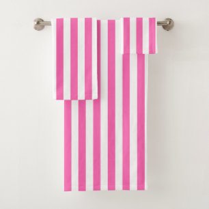 Chic Vertical Stripes Pink And White Striped  Bath Towel Set