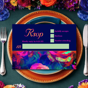 Chic Vibrant Botanical Floral Wedding RSVP Card