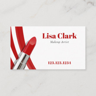 Chic Vibrant Red Lipstick Feminine Makeup Artist Business Card