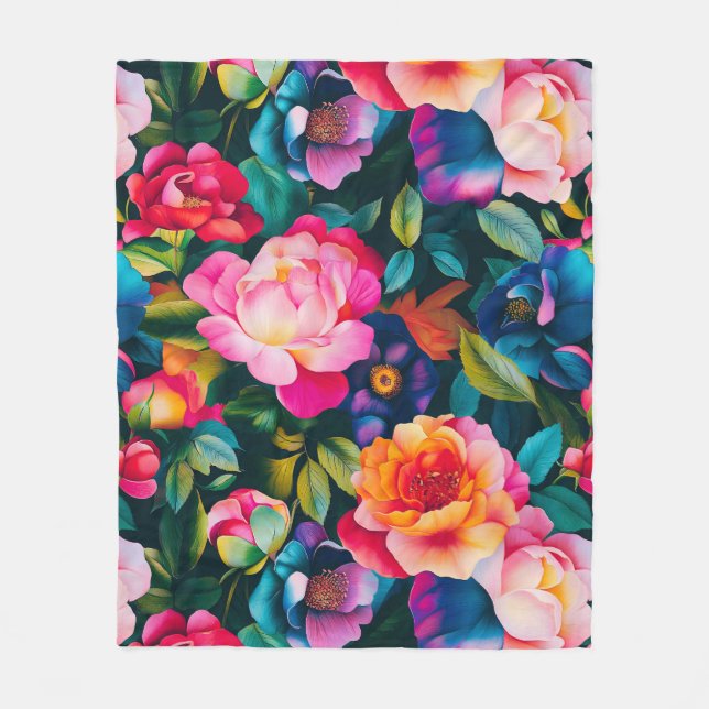 Chic vibrant roses pattern fleece blanket (Front)