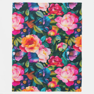 Chic vibrant roses pattern fleece blanket