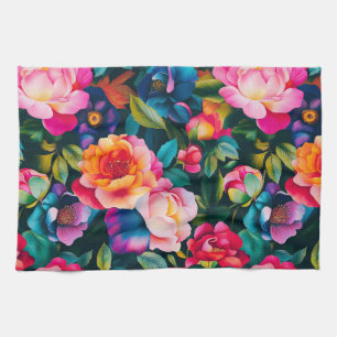 Chic vibrant roses pattern  tea towel
