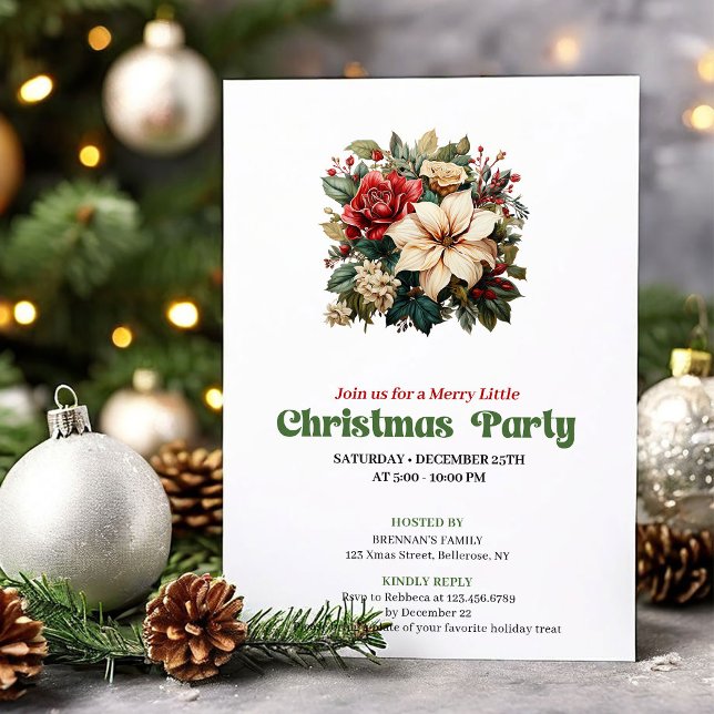 Chic Victorian Christmas flowers party invitation (Chic Victorian Christmas angel party invitation

)