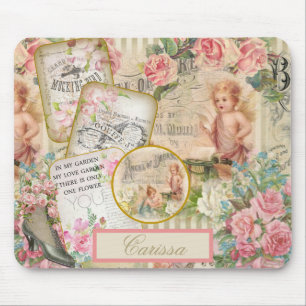 Chic Victorian Ephemera Angels Roses Monogrammed Mouse Pad