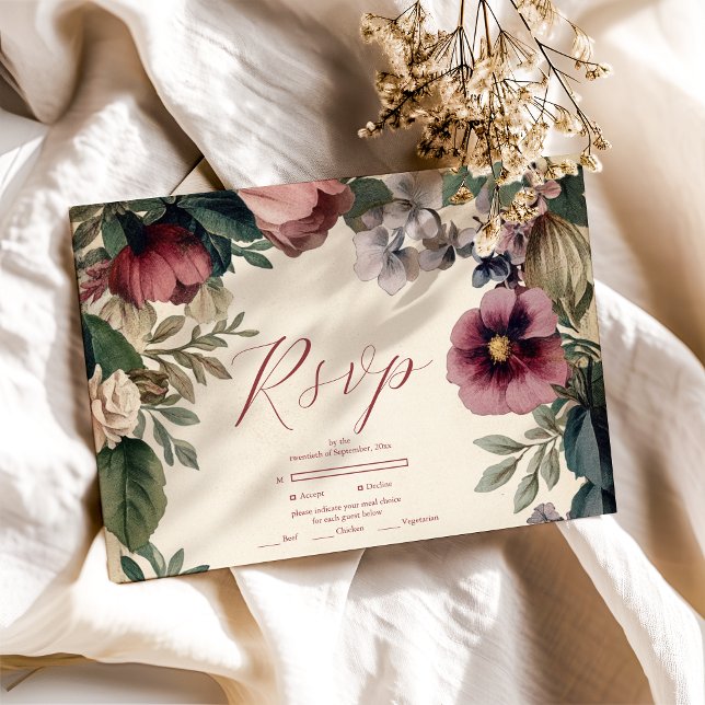 Chic Victorian Royal Floral Wedding  RSVP Card (Creator Uploaded)