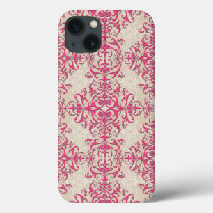 Chic Victorian Style Floral Damask Pattern Pink iPhone 13 Case