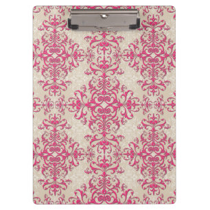 Chic Victorian Style Floral Damask Pattern Pink Clipboard