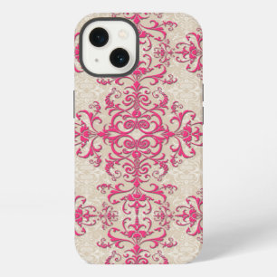 Chic Victorian Style Floral Damask Pattern Pink iPhone Case