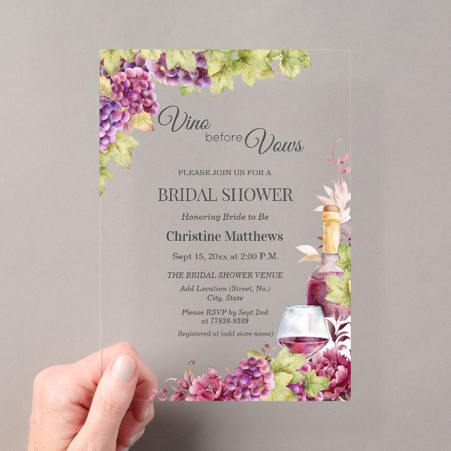 Chic Vino before Vows Bridal Shower Acrylic Invitations (Insitu (Handheld))