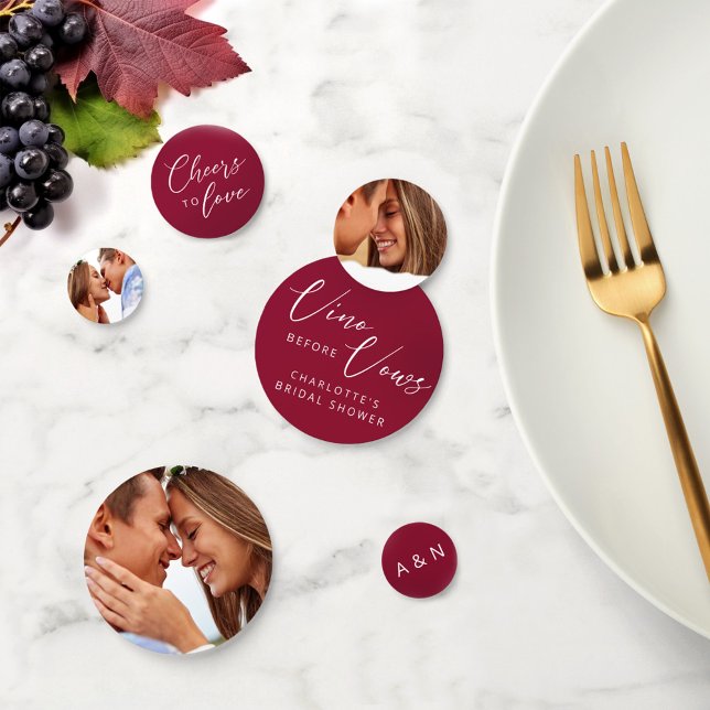 Chic Vino Before Vows Burgundy Photo Initials  Confetti (Creator Uploaded)