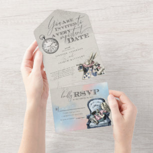 Chic Vintage Alice in Wonderland Wedding All In On One Invitation