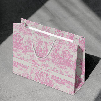 Chic Vintage Baby Pink Toile De Jouy Design Large Gift Bag
