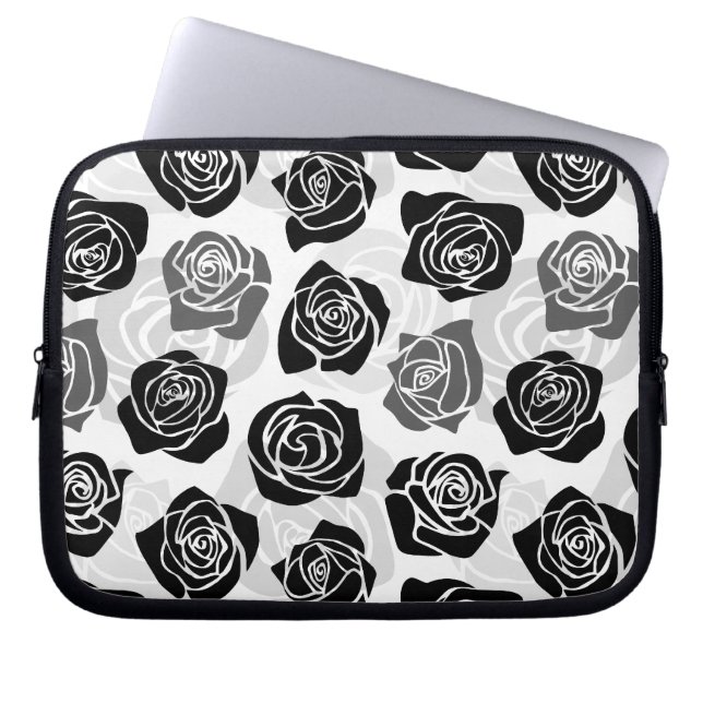 Chic Vintage black and white roses Laptop Sleeve (Front)