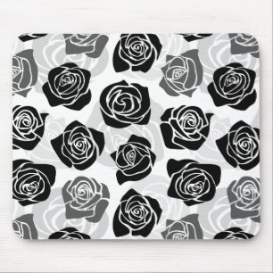 Chic Vintage black and white roses Mouse Pad