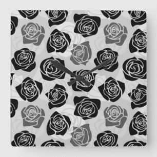 Chic Vintage black and white roses Square Wall Clock