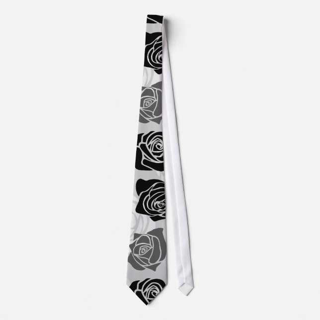 Chic Vintage black and white roses Tie (Front)