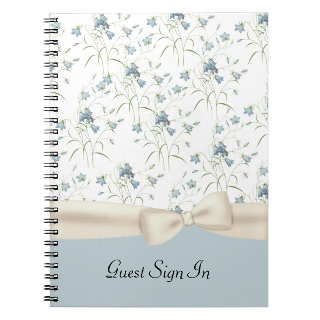 Chic Vintage Blue Bells Wedding Guest Notebook (Front)