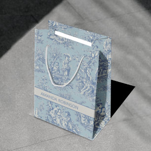 Chic vintage blue grey toile de jouy medium gift bag