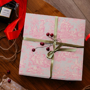 Chic vintage blue pink toile de jouy printed  wrapping paper