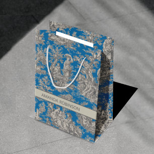 Chic Vintage Blue Toile de Jouy Countryside Medium Gift Bag