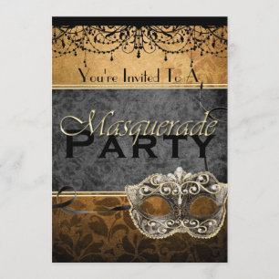 Chic Vintage Brown Masquerade Invitations