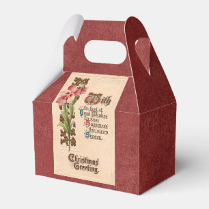 Chic Vintage Christmas Greeting On Antique Red Favour Box