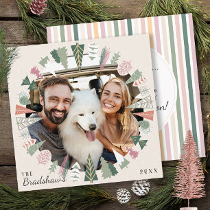 Chic Vintage Christmas Trees Photo IVORY Green Holiday Card