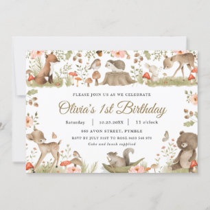 Chic Vintage Cute Woodland Animals Birthday Party Invitation