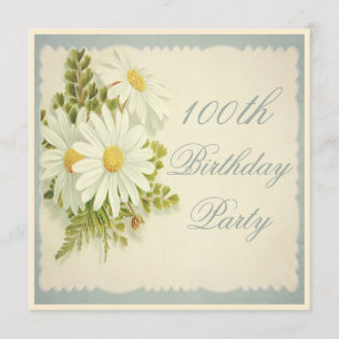 Chic Vintage Daisies 100th Birthday Invitation