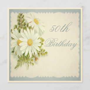 Chic Vintage Daisies 50th Birthday Invitation
