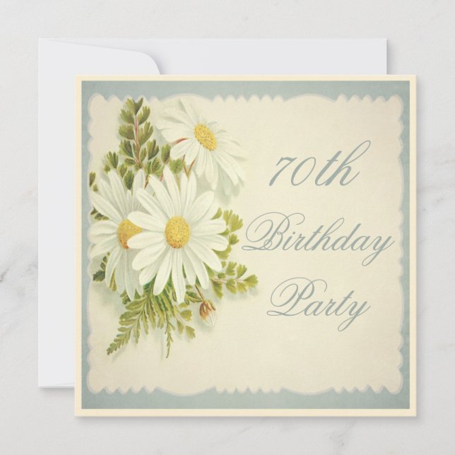Chic Vintage Daisies 70th Birthday Invitation (Front)