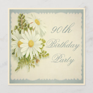 Chic Vintage Daisies 90th Birthday Invitation