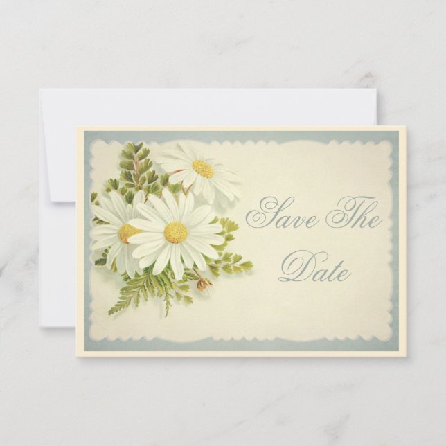 Chic Vintage Daisies Save The Date 80th (Front)