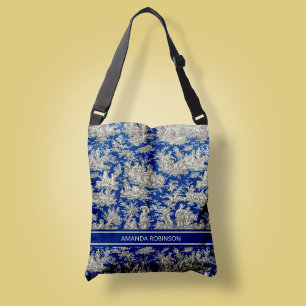 Chic vintage dark blue toile de jouy printed  crossbody bag