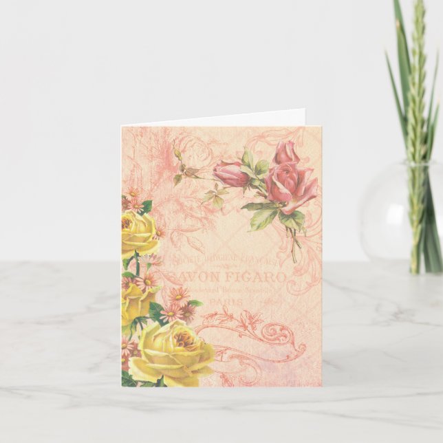Chic Vintage Floral Blank Note Card (Front)