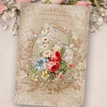 Chic Vintage French Rose Ephemera Decoupage Tissue Paper<br><div class="desc">Elegant vintage-inspired composition featuring centre bouquet of pink roses with blue,  white and yellow daisies with ornate engraved oval floral frame and French typography on distressed buff background.</div>