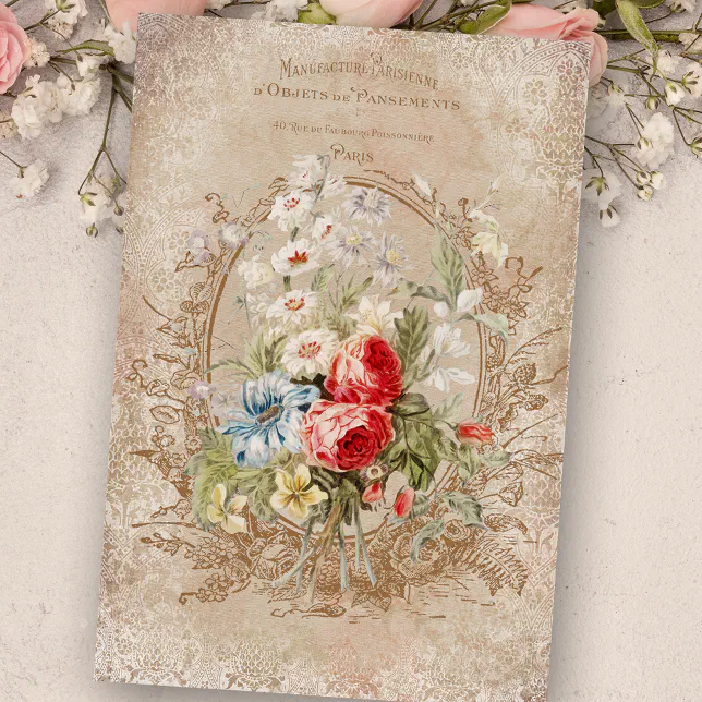 Chic Vintage French Rose Ephemera Decoupage Tissue Paper | Zazzle