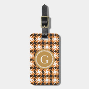 Chic vintage gold brown houndstooth plaid monogram luggage tag