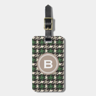 Chic vintage green houndstooth plaid monogram luggage tag
