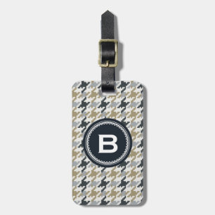 Chic vintage grey houndstooth plaid monogram luggage tag