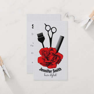 chic vintage hairstylist hair stylist red modern loyalty card