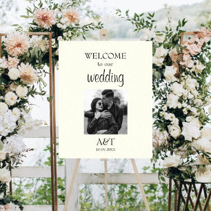 Chic vintage ivory photo wedding welcome sign